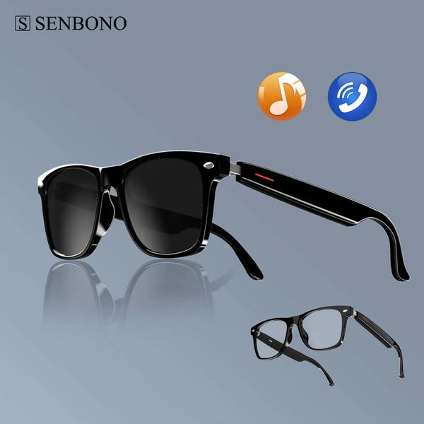 SENBONO E13 Smart Glasses:Blue Light Filtering Polarized Sunglass Lenses  Audio Built-in Mic & Speakers Touch & Voice Assistant